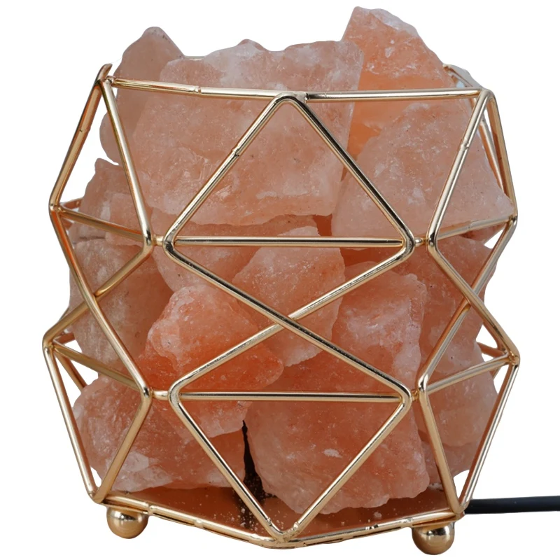 

Polygonal Wrought Iron Salt Lamp Home Health Table Lamp Night Light Salt Lamp-Eu Plug