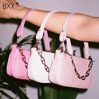 

[BXX] Mini PU Leather Shoulder Bags For Women 2020 Chain Design Luxury Hand Bag Female Travel Solid Color Simple Purses HL603