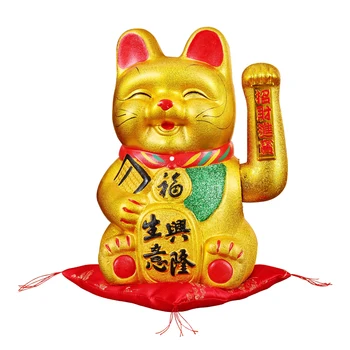 

Mascot Ceramic Cute Smiley Lucky Cat Figurines Feng Shui Bring Wealth Fortune Ornaments Shaking Hand Home Decoration Accessories