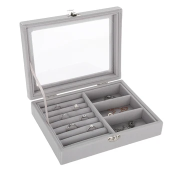 

Portable Velvet Jewelry Display Box Jewelry Tray Holder Storage Organizer Earrings Ring Box Portable Jewelry Box