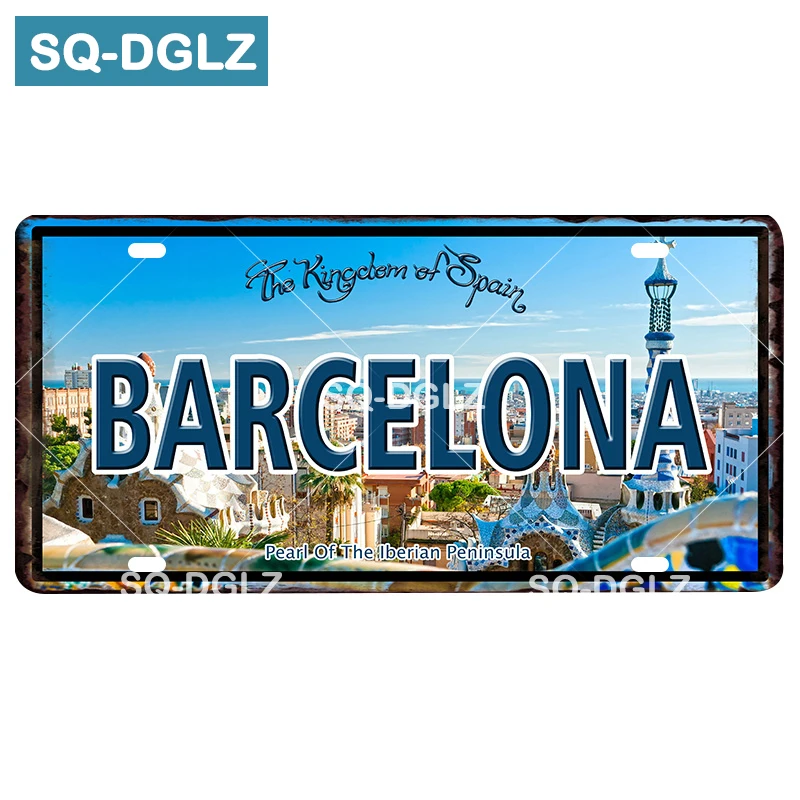 

[SQ-DGLZ] BARCELONA City License Plate Tin Sign Vintage Metal Sign Bar Wall Decoration Home Decor Painting Plaques Art Poster