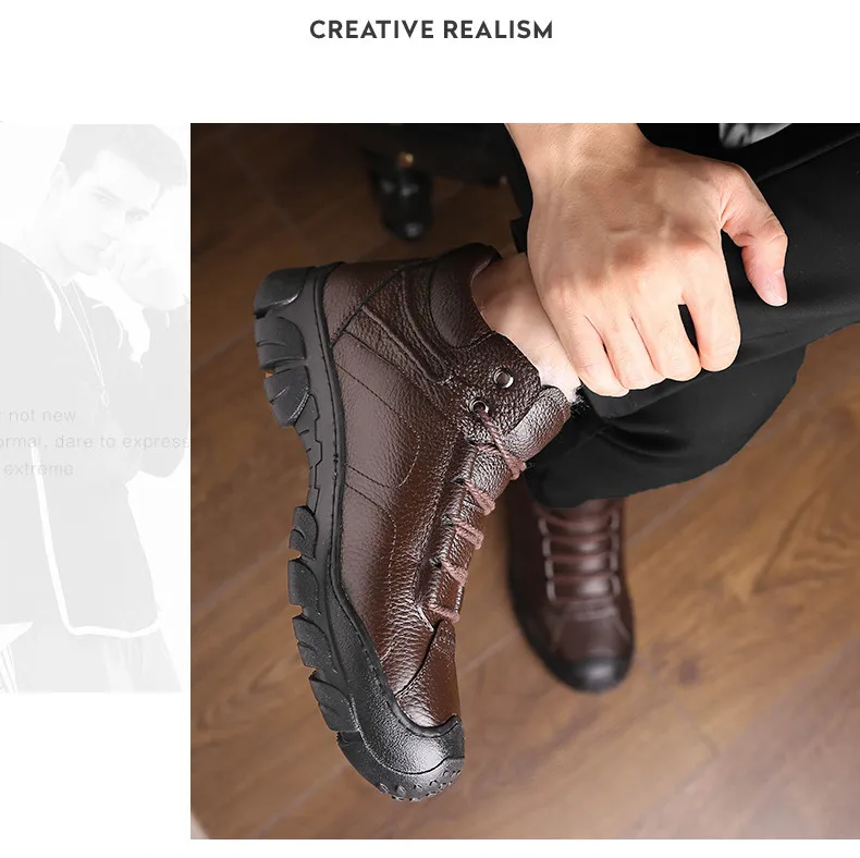 Mnalyo/Брендовые мужские ботинки; зимние ботинки из натуральной кожи; теплые ботинки с мехом внутри; высококачественные уличные мужские зимние ботинки; Мужская Рабочая обувь