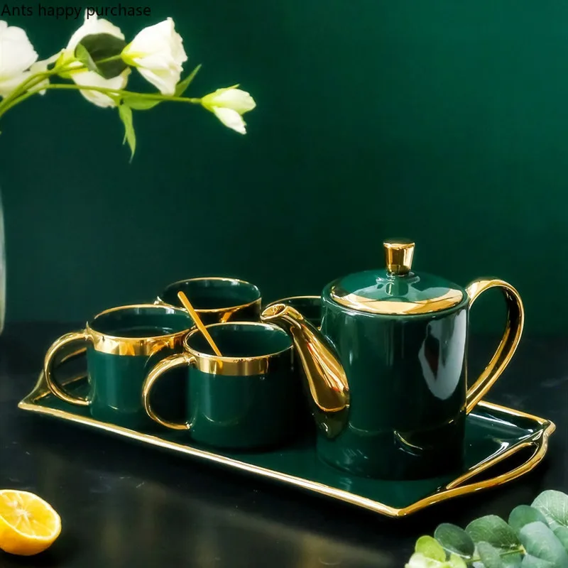 Скандинавская зеленая кофейная чашка керамическая вода домашний чай набор керамический s холодный чайник послеобеденный чай чашка, бутылка для воды набор из шести предметов
