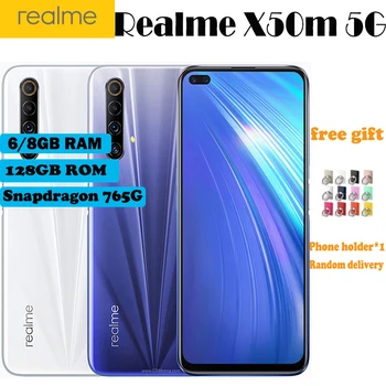 Перейти на Алиэкспресс и купить Новинка 6,57 дюйм6 ГБ/8 Гб RAM 128 ГБ ROM Realme X50m 5G мобильный телефон Snapdragon 76 5G 120 Гц Andorid 10 NFC Dual SIM смартфон с отпечатком пальца