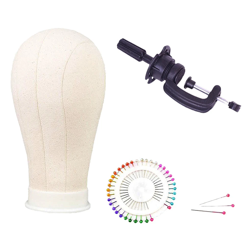 Wig Head Cork Canvas Mannequin Head with Stand for Wigs Display Manikin Head Wig Stand Display Holder Stand Model 21-25''