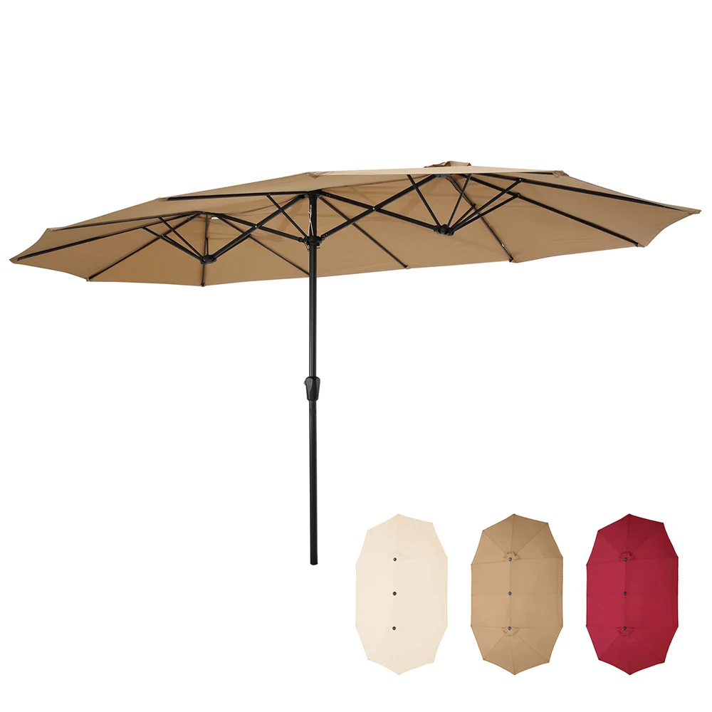 

15x9ft Large Double-Sided Rectangular Outdoor Aluminum Twin Patio Market Umbrella w/Crank- taupe