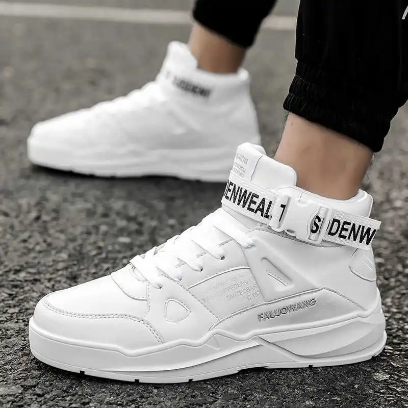 

2020 New High Quality Men's Fashion Casual Shoes High Top Leather Sneaker White Black Sports Spring Men Shoe Comfortable Walking