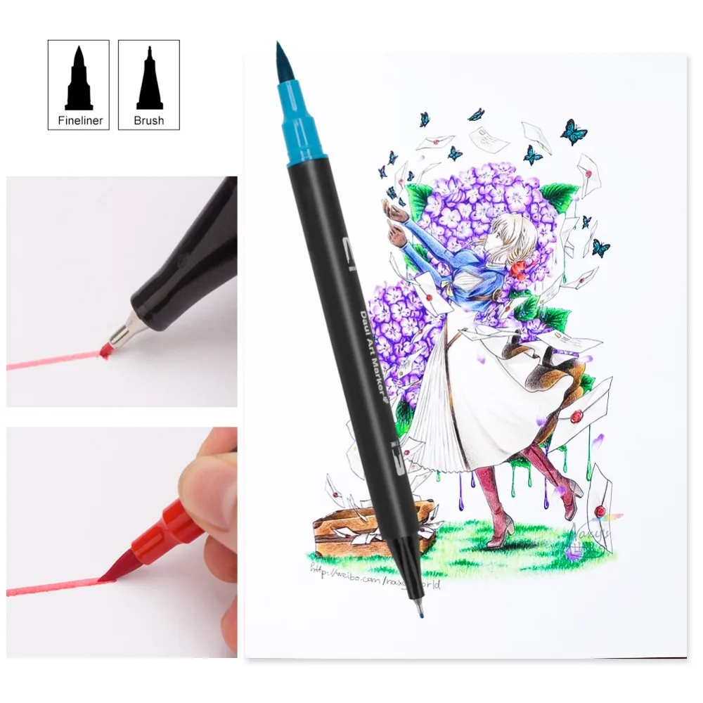 Caneta de Ponta Caneta de Aquarela Usado na Pintura de Arte Conjunto de Pintura Conjunto de Caneta de Aquarela Dupla Conjunto de Profissional Escola Dupla- 72 - 100 Cor 12 72 100 cor caneta de ponta dupla,