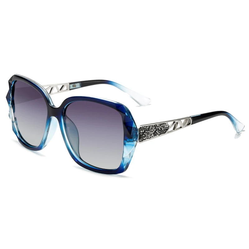 Классические поляризационные солнцезащитные очки для женщин, фирменный дизайн, сверкающие солнцезащитные очки для девушек, большие, с бриллиантами, UV400, модные, Oculos Feminino - Цвет линз: blue frame