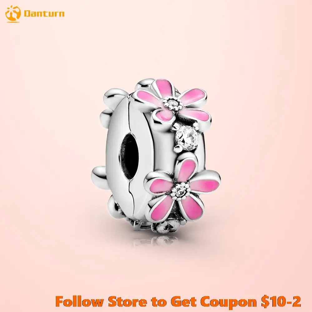 

Danturn Authentic 925 Sterling Silver Beads Pink Daisy Flower Clip Charms fit Original Pandora Bracelets Women Jewelry Making