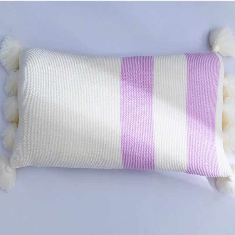 Pink C 35x65cm Горчичный чехол для подушки, винтажный квадратный чехол с кисточками, желтый, черный, фиолетовый, белый, в полоску 45 см* 45 см, Мягкий шар для украшения дома - Цвет: Pink C 35x65cm