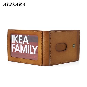 

Genuine Leather Credit Card Wallet Handmade Vintage Men Mini ID Wallet Top-end 100%Cowhide Women Small Purses Bus/Bank Card Case