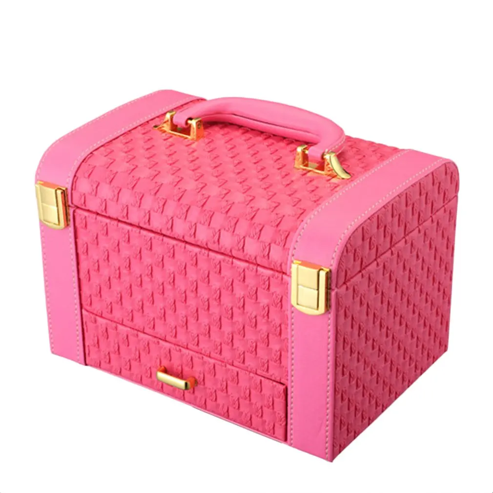 

Portable Originality Woven Pattern Box Makeup Storage Case Desktop Organizer Jewelry Ornaments Drawers Cosmetic Organizer