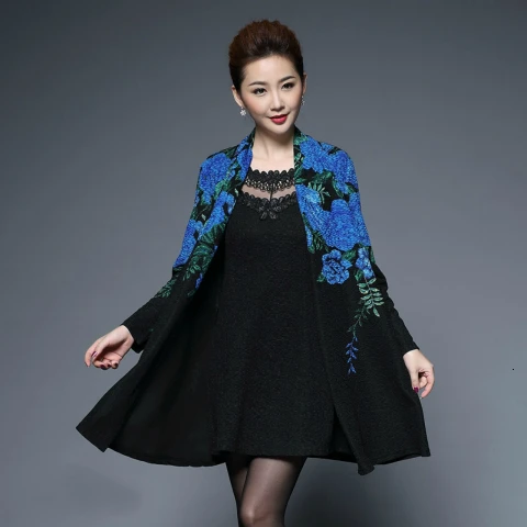 Spring Summer Women High Quality Embroidery Two Piece Dress Casual Long Sleeve Slim Women's Party Dresses Vestidos Plus Size - Цвет: 850 blue