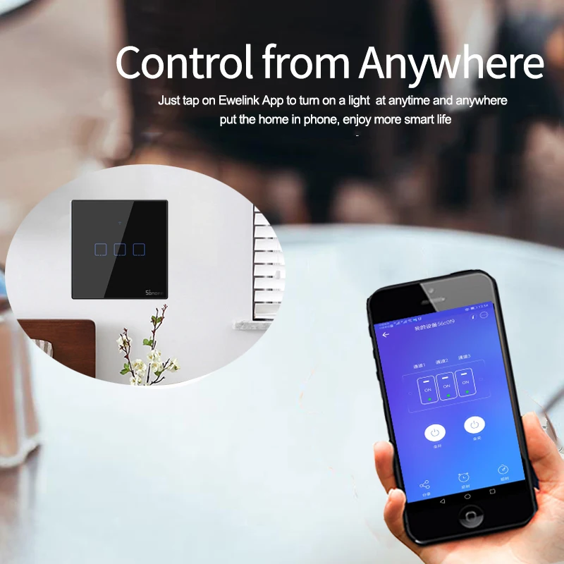 Sonoff T3 ЕС черный умный Wifi настенный сенсорный выключатель 1 2 3 банды 433 RF переключатель с дистанционным управлением Поддержка Alexa Google home умный дом
