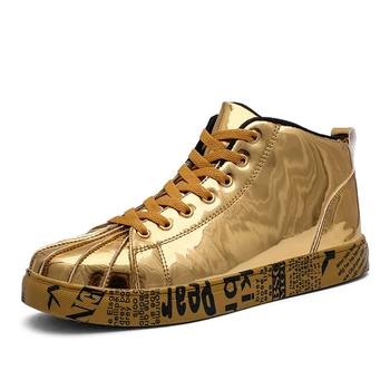 

Tyrant gold tide shoes 2020 new bright leather couple shoes Korean trend high-top shoes shoes men