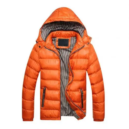 Новинка, мужская зимняя куртка-пуховик со стоячим капюшоном, Мягкое хлопковое пальто, теплое пальто в стиле панк, верхняя одежда для верховой езды - Цвет: Оранжевый
