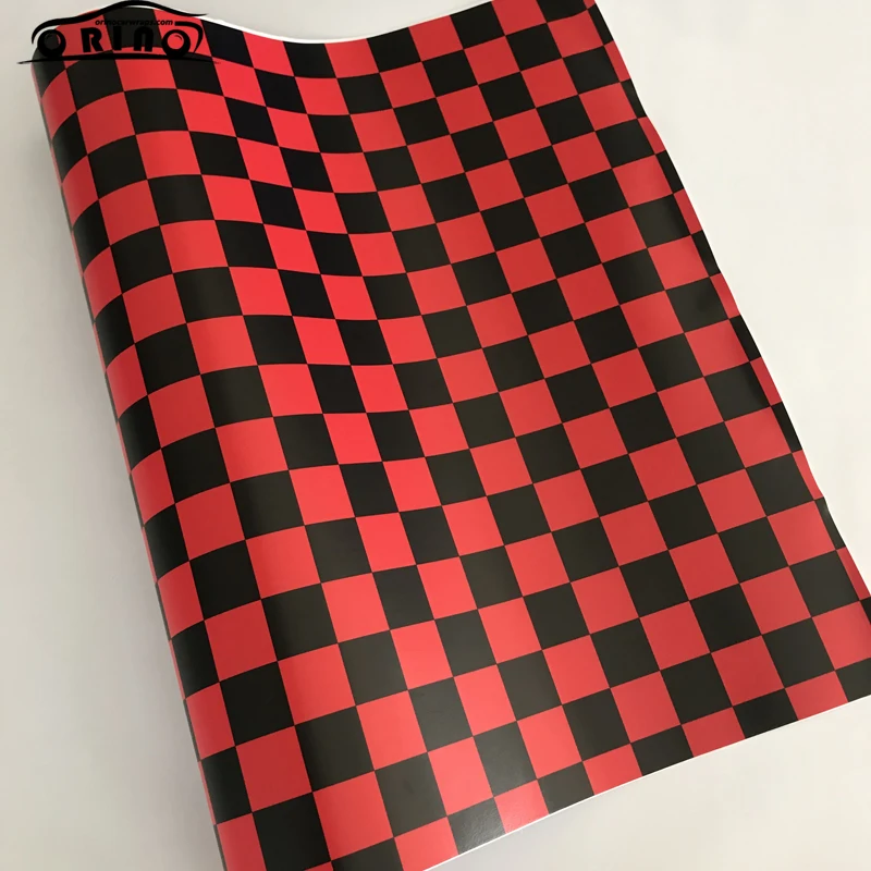 Black Red Checkered Flag Vinyl Wrap Sticker-5