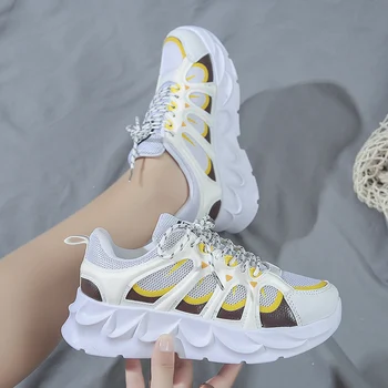 

Wavy Sole Women Flat Sneakers Breathable Lace Up Canvas Vulcanized Shoes Women Tenis Feminino Chaussure Femme Platform Shoes