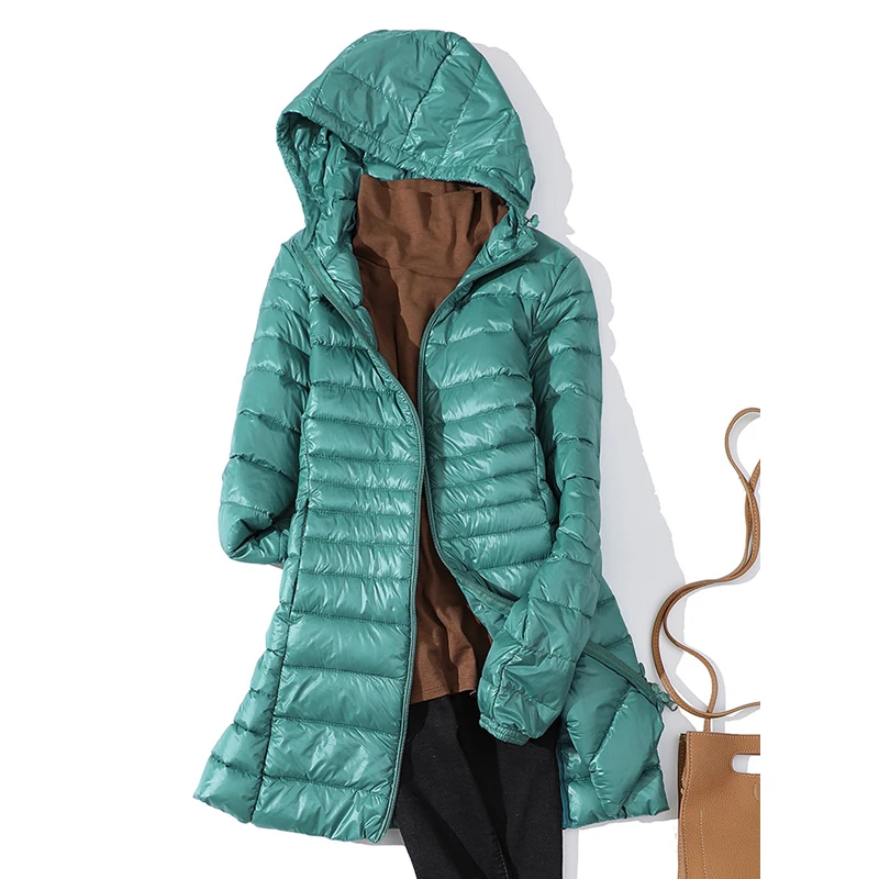 0-10℃ Women Puffer Jackets Ultralight Duck Down Jacket 2024 Autumn Winter Portable Hooded Parka Coat Windproof Outwear 6XL 7XL 4