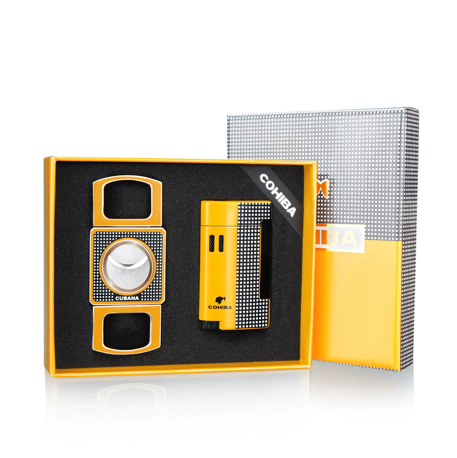 Зажигалка для сигар и резак COHIBA комбинированная ветрозащитная зафонарь Галка