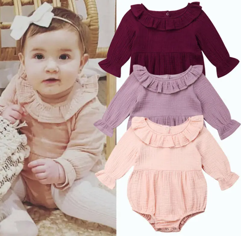 

Newborn Baby Bodysuit Girl Long Sleeve One Piece Ruffle Bodysuit Jumpsuit Sunsuit Body Baby Cotton Soft Clothes 0-24M