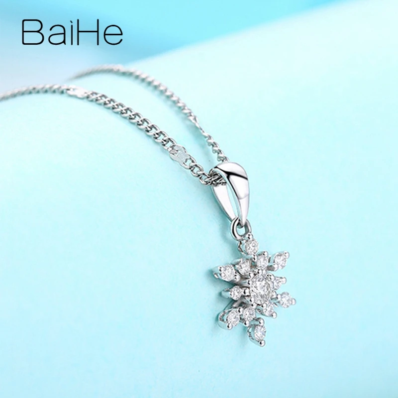 BAIHE Solid 18 K, белое золото, сертифицированный H/SI, всего 0,28ct, настоящие натуральные бриллианты, Свадебный женский модный подарок для ювелирных изделий, ожерелья