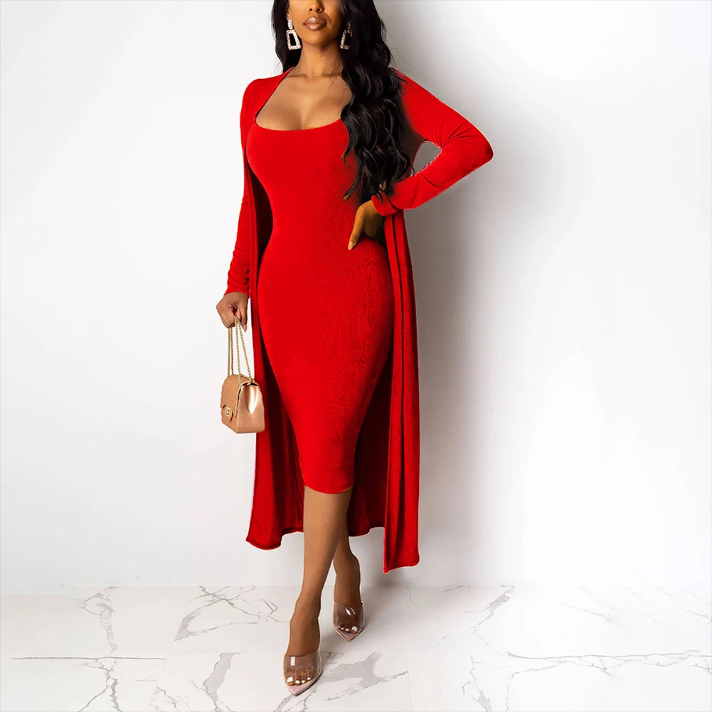 

Bikitique Two Piece Chest Hugging And Hip Hugging Sexy Dress Women Long Sleeve Loose Knit Soft Women Casual Dress Vestidos