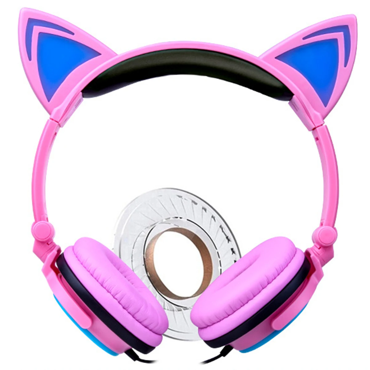 SOONHUA New 4 Color Cute Cat Ear Overhead Wired Headphone Folding Children Kids Headphone LED Light Earphone