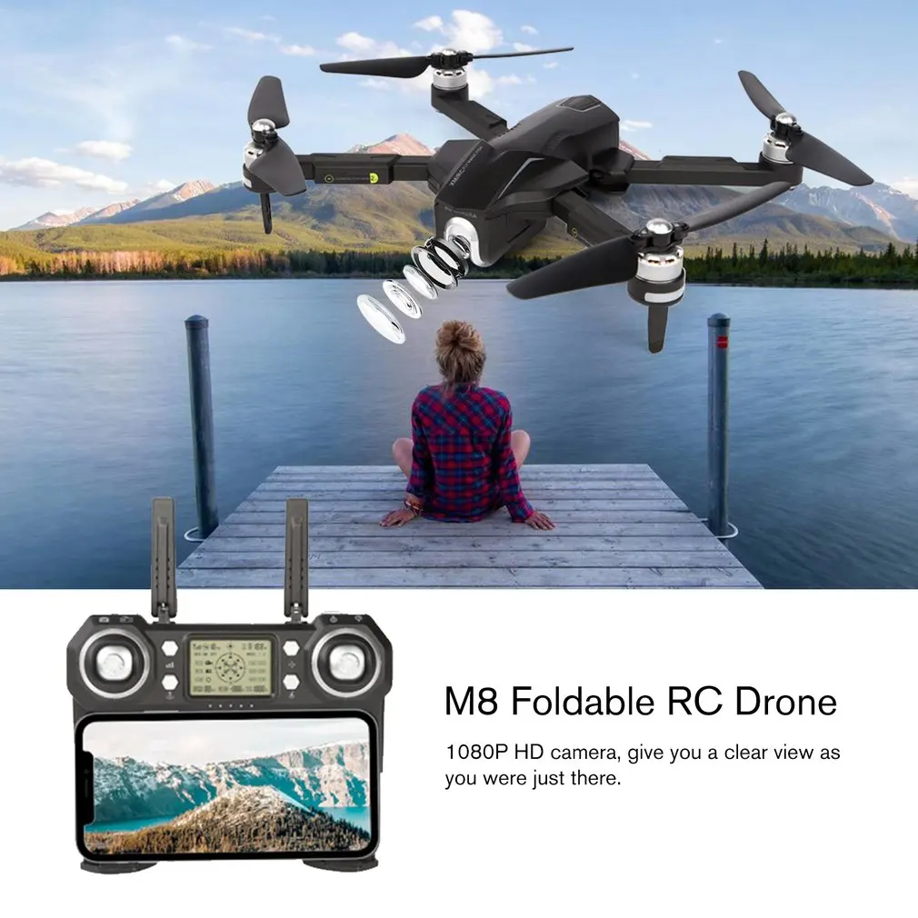 M8 складной Радиоуправляемый Дрон с HD 1080P камерой Gimbal оптический поток gps позиционирование высота удержания Радиоуправляемый вертолет Дрон в подарок