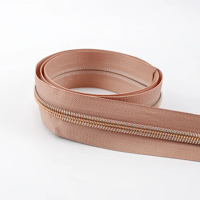 4M 5# Colored Cloth Rose Gold Teeth Plastic Coil Zippers Bag Nylon Crop Coded Zipper for Sewing DIY Zips Garment Accessories M787