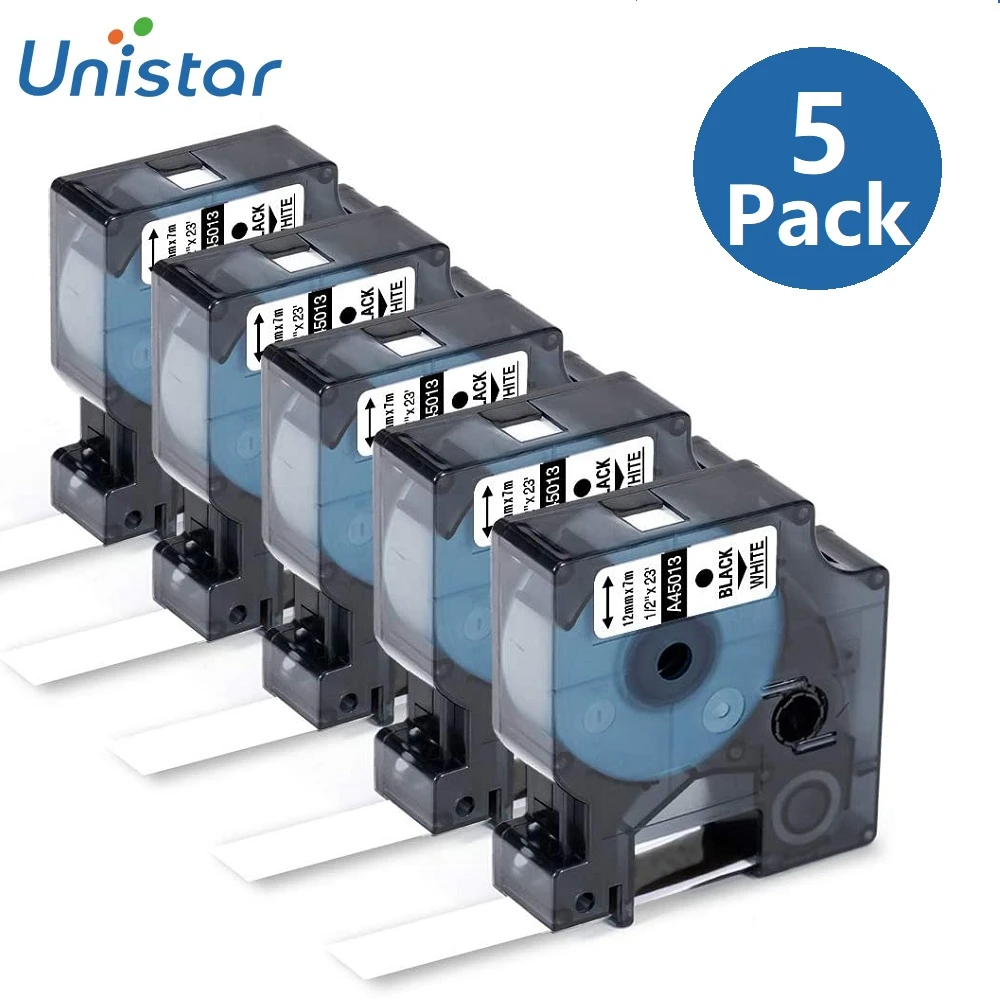 5Pack 45013 Compatible for D1 Label Tapes 12mm Black on White ...