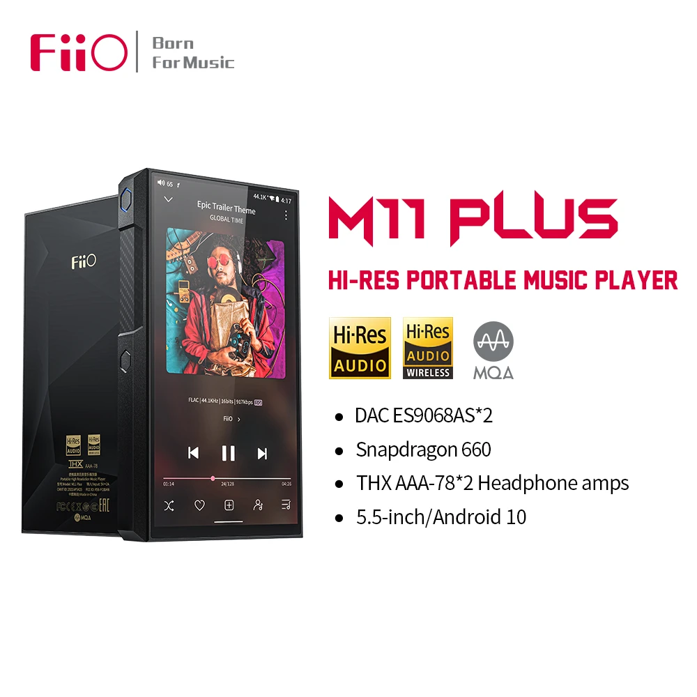 FiiO M11 Plus Hi-Res Music Player MP3 with Android 10/MQA/DAC ES9068AS*2 DSD512 Bluetooth 5.0 5.5inch 64G Snapdragon 660 zune mp3 player