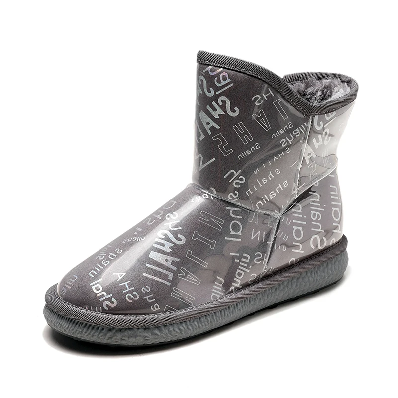 Г., зимние женские водонепроницаемые ботильоны с плюшевой подкладкой с граффити ботинки на плоской подошве черного и коричневого цвета Emu Модная хлопковая обувь - Цвет: Серый