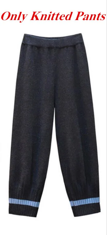 Only Knit Pants Chic Tracksuit Women's Casual Hooded Sweatshirt Suit Fall Winter Beaded Hooded Tops and Knitted Pants Two piece Leisure Set - Цвет: Only Knit Pants