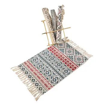 

Retro Bohemian Hand Woven Cotton Linen Carpet Rug Bedside Rug Geometric Floor Mat Living Room Bedroom Carpet Home Decoration