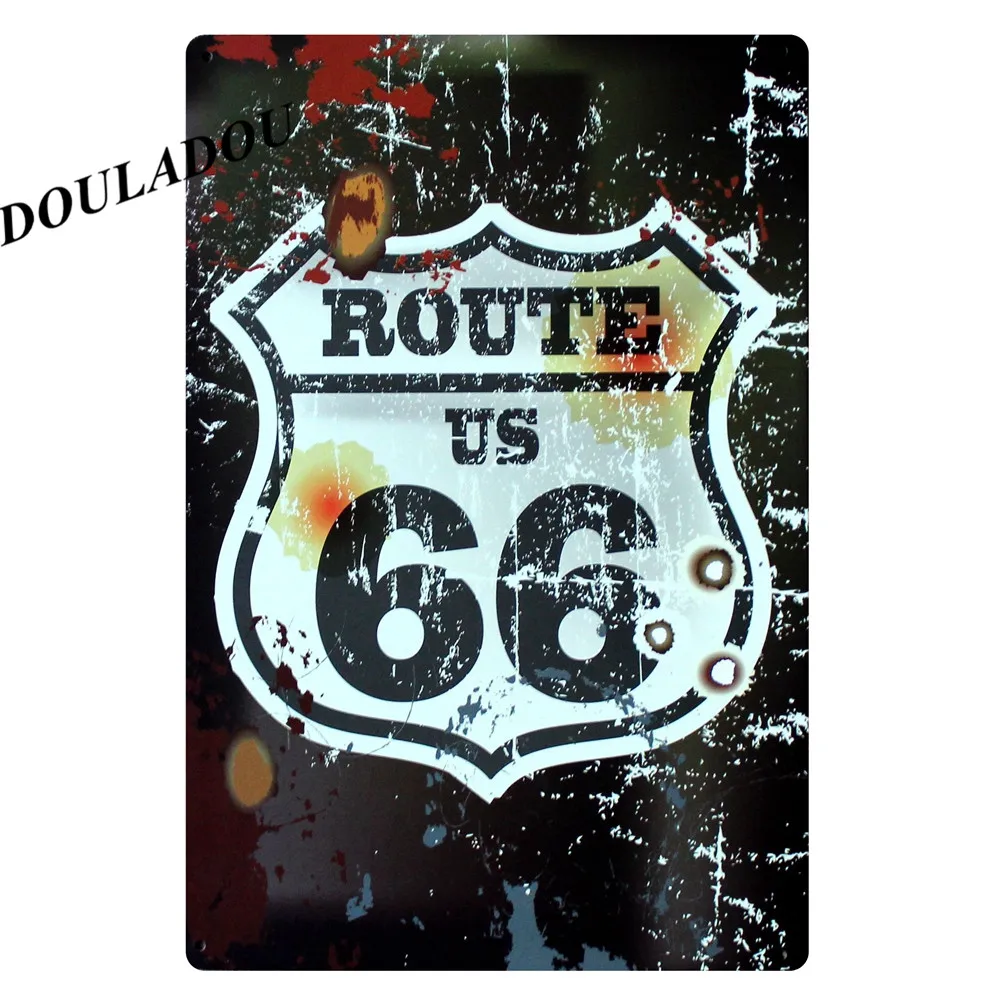 [Douladou] US Route 66 мотоцикл ретро постер винтажный металлический оловянный знак Арт плакат тарелка Бар Паб Гараж Декор комнаты 30*20 см - Цвет: 14