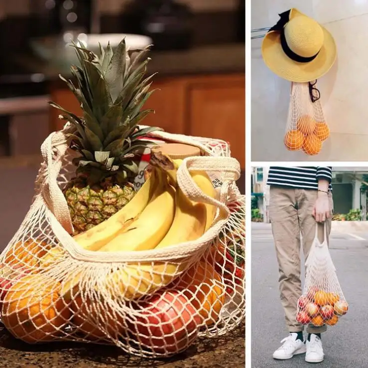 Women Cotton Shopping Totes Portable Swimming Beach Bag Reusable Net String Shopping HandBag Fruit and Vegetable Storage