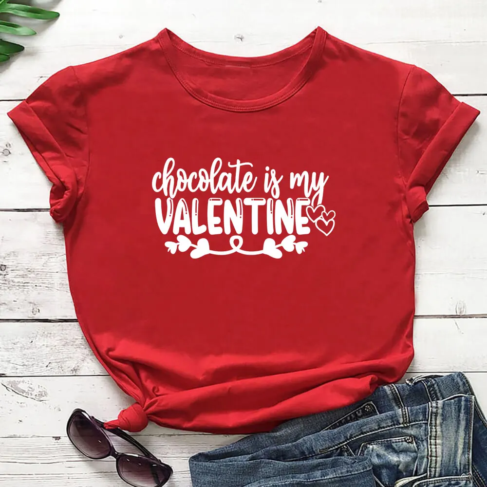 

Новое поступление рубашки на День святого Валентина Chocolate Is My Valentine 100% Хлопковая женская футболка унисекс забавный Повседневный зимний топ с коротким рукавом