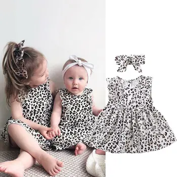 

Toddler Baby Kid Girls Leopard Dress Summer Ruffles Tutu Party Dresses For Girls Cutes Bow Headband Children Dress