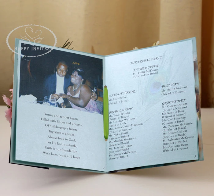 HI9002-06 Custom Wedding Program Book with Personalized Printing & Peacock Feather Embellishment Factory Outlet Price