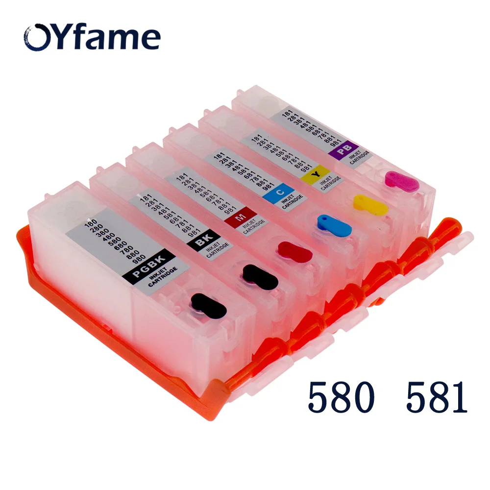 

OYfame 6pcs PGI580 CLI581 Ink Cartridge With auto reset chip for Canon TS8150 TS8151 TS8152 TS8152 TS8251 Printer Cartridge