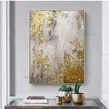 Abstract Gold Canvas Print Painting Minimalist Golden Poster Home Decor Wall Art Pictures for Living Room Bedroom Aisle Studio 1