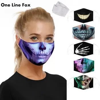 

OneLineFox Skull Print Mouth Mask Washable PM2.5 Filter Mask Anti Dust Face Mask Reusable Mouth-muffle Bacteria Proof Flu Adult