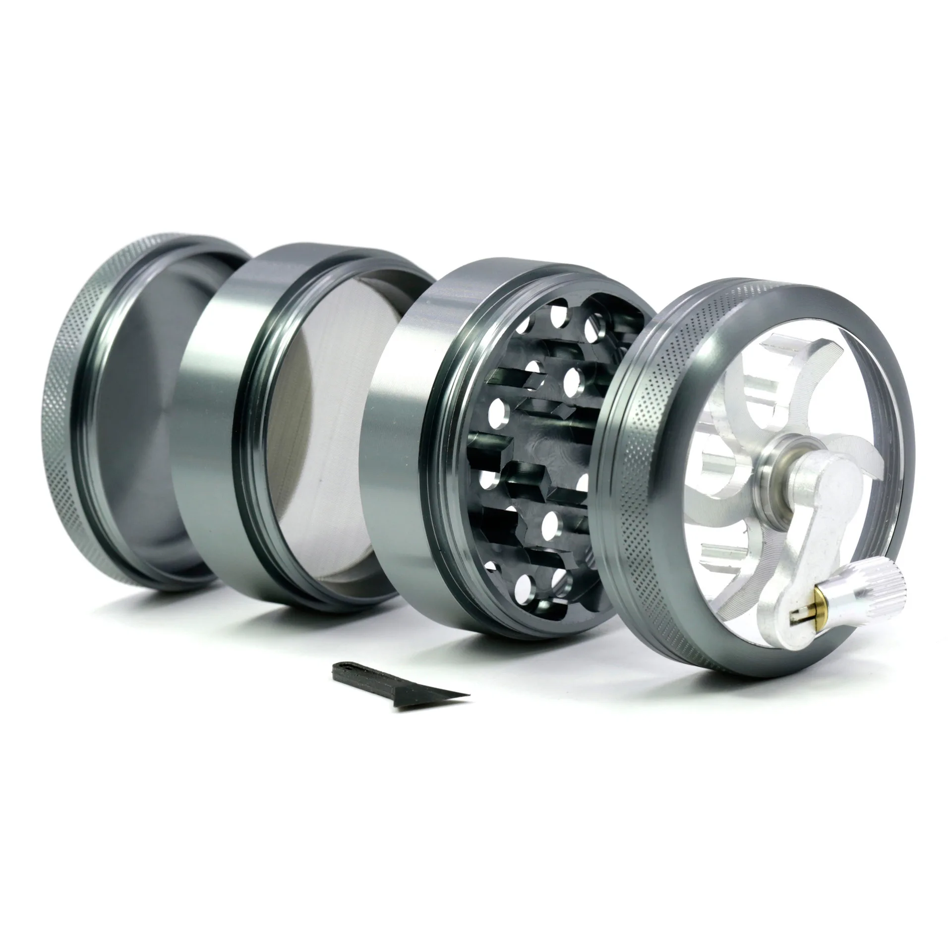 

high quality 63mm Manual Aluminum Herbal Spice Smoke Grinder Crusher Hand Crank Muller Smoking Accessory