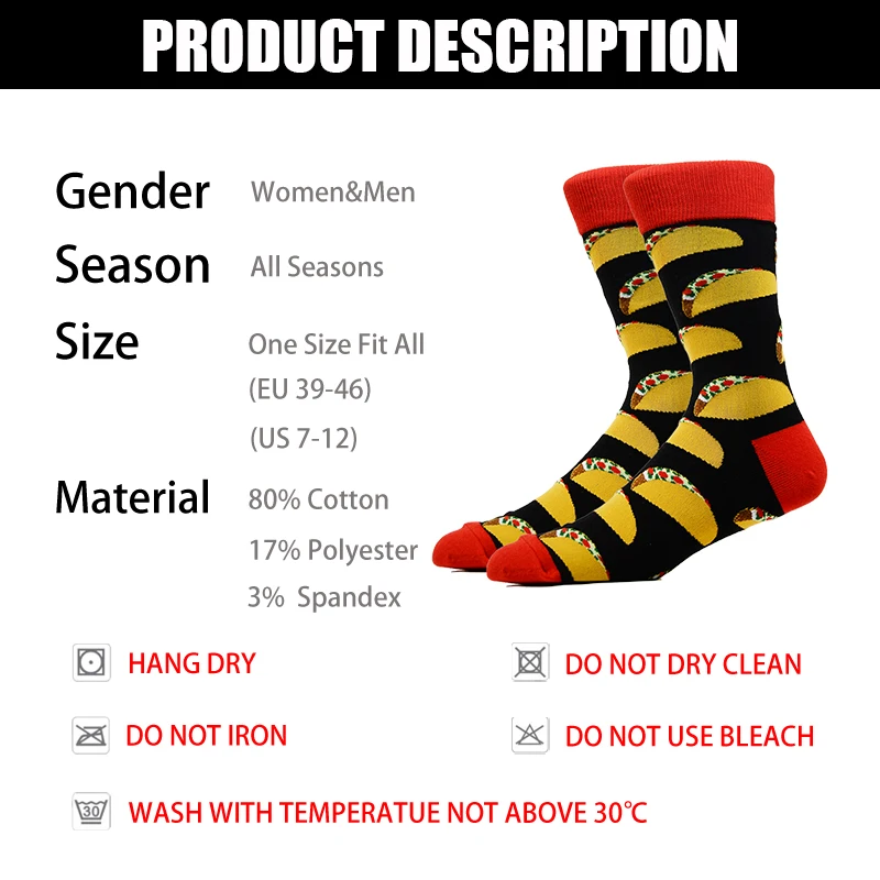 Burger Pizza Sushi Males Socks Fashion Cute Series Korean Harajuku Cartoon Funny Women Happy Cotton Cool Middle Tube Socks