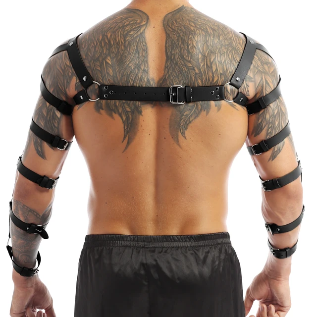 Arnés muscular para hombre, cinturón con anillos de Metal, Punk, para Club, disfraz de cuero de imitación, brazo ajustable, cuerpo Enchapado en pecho - AliExpress Mobile