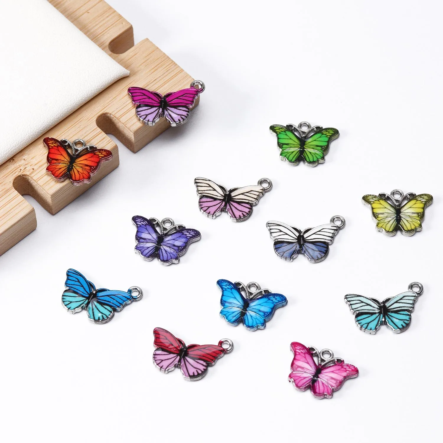 10 peças Charme Pingente Para Colar de Pingente de Borboleta Colorida Gota de Óleo Animal Brinco Jóias Fazendo Descobertas DIY Fornecedor