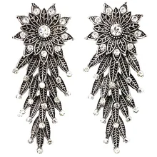 6,7 см античный серебряный цвет цветок и листья Кристалл Длинные Винтажные серьги для женщин модные ювелирные изделия