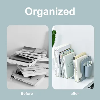 

Adjustable Bookend Book Holder Retractable Book Stand Multi Compartments with Pen Holder Desktop Organizer Home Office X